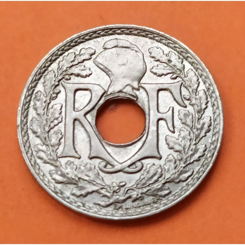 FRANCIA 5 CENTIMOS 1938 Tipo LINDAUER PUNTOS JUNTO A LA FECHA KM.875.1 MONEDA DE NICKEL EBC PRE INVASION NAZI WWII