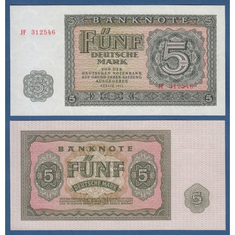 ALEMANIA DEMOCRATICA 5 MARCOS 1955 VALOR y ESCUDO DE LA RDA Pick 17 BILLETE SC East Germany 5 Marks DDR