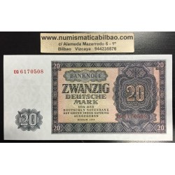 ALEMANIA DEMOCRATICA 20 MARCOS 1955 VALOR y ESCUDO DE LA RDA Pick 19 BILLETE SC East Germany 5 Marks DDR