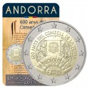 @ESCASA@ ANDORRA 2 EUROS 2019 CONSEJO DE LA TIERRA 600 ANIVERSARIO SC 2ª MONEDA BIMETALICA CONMEMORATIVA COINCARD