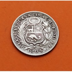 PERU 1/2 DINERO 1895 T.F. Ceca de Lima DAMA SENTADA KM.206.2 MONEDA DE PLATA MBC+ República Peruana