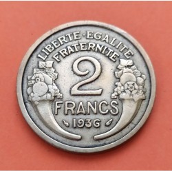 FRANCIA 2 FRANCOS 1936 DAMA Tipo MORLON KM.886 MONEDA DE LATON MBC+ France 2 Francs