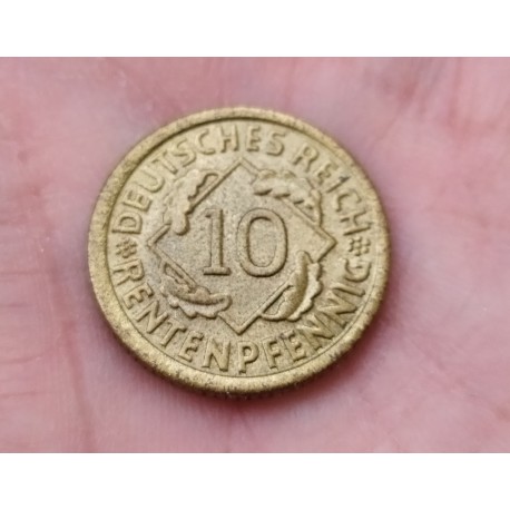 ALEMANIA 10 RENTENPFENNIG 1924 F CEREALES República del WEIMAR KM.40 MONEDA DE LATON SC- Germany DEUTSCHES REICH