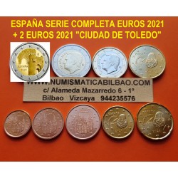 .@ENVIO INMEDIATO@ ESPAÑA MONEDAS EURO 2021 SC 1+2+5+10+20+50 Centimos y 1+2 EUROS REY FELIPE VI + 2 EUROS 2021 CIUDAD DE TOLEDO