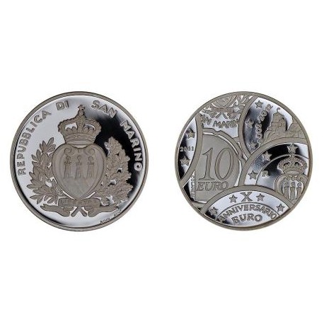 SAN MARINO 10 EUROS 2011 ANIVERSARIO DEL EURO PLATA PROOF ESTUCHE SILVER