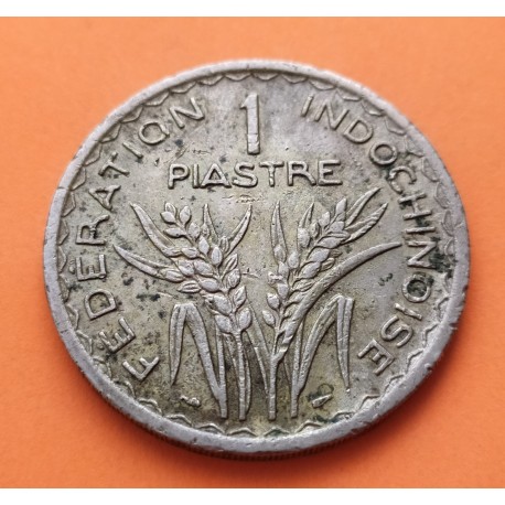 INDOCHINA 1 PIASTRA 1947 DAMA y FLORES KM.32 MONEDA DE NICKEL MBC French Indochine colonia de Francia