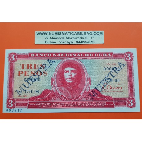 @MUESTRA DE FABRICA nº 3917@ 3 PESOS 1983 ERNESTO CHE GUEVARA Pick CS.17.C BILLETE SC Caribe UNC BANKNOTE