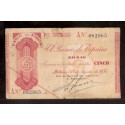 1936 EUSKADI 5 PESETAS BANCO de VIZCAYA Serie A 082965 MBC