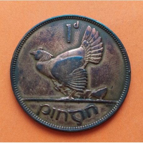 IRLANDA 1 PENIQUE 1935 GALLINA y POLLUELOS KM.3 MONEDA DE BRONCE MBC+ Ireland Eire 1 Penny