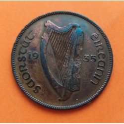 IRLANDA 1 PENIQUE 1935 GALLINA y POLLUELOS KM.3 MONEDA DE BRONCE MBC+ Ireland Eire 1 Penny