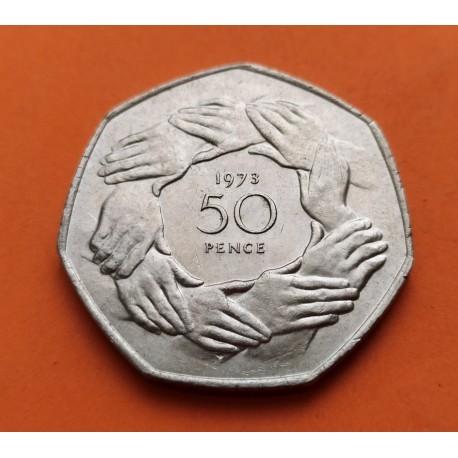 @47 AÑOS PRE-BREXIT@ INGLATERRA 50 PENIQUES 1973 ENTRADA EN EUROPA CEE KM.918 MONEDA DE NICKEL EBC- 50 Pence