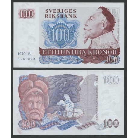 SUECIA 100 KRONOR 1970 REY GUSTAV II y BELLO BARCO ANTIGUO Pick 54 A BILLETE SC @ESCASO@ Sweden UNC BANKNOTE 100 Coronas