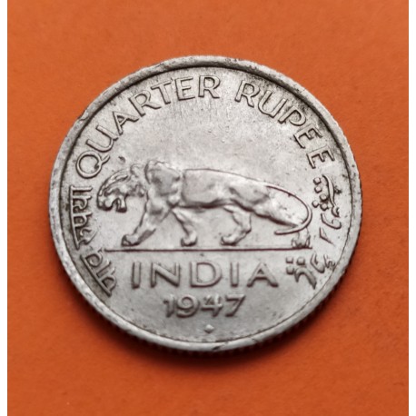 INDIA 1/4 RUPIA 1947 TIGRE y REY JORGE VI India Británica KM.548 MONEDA DE NICKEL MBC British Colony