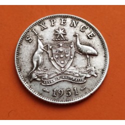 AUSTRALIA 6 PENIQUES 1951 REY JORGE VI Y VALOR KM.38 MONEDA DE PLATA MBC 6 Pence silver WWII