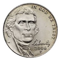 ESTADOS UNIDOS 5 CENTAVOS 2006 P JEFFERSON 2º RETRATO KM.381 MONEDA DE NICKEL SC USA 5 Cents MONTICELLO