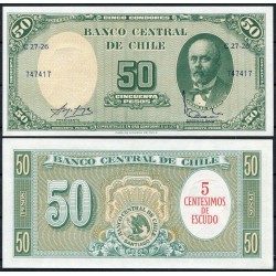 CHILE 5 CENTESIMOS DE ESCUDO 1960 sobre impreso en 50 PESOS 1960 ANIBAL PINTO Pick 126B Firma 2 BILLETE SC UNC BANKNOTE
