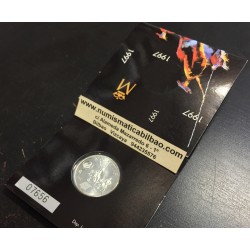 ESPAÑA CARTERA FNMT 2000 PESETAS 1997 DON QUIJOTE DE LA MANCHA y SANCHO PANZA MONEDA DE PLATA SC ESTUCHE OFICIAL PEGATINA