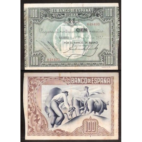 BILBAO EUSKADI 100 PESETAS 1937 BANCO DE BILBAO 048493 BILLETE MBC+ EUZKADI PICK S.565