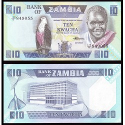 ZAMBIA 10 KWACHA 1980 PRESIDENTE y BANCO CENTRAL PICK 26E BILLETE SC BANKNOTE UNC AFRICA