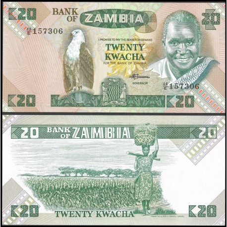 ZAMBIA 20 KWACHA 1980 PRESIDENTE y RECOLECTORA DE MAIZ PICK 27E BILLETE SC BANKNOTE UNC AFRICA