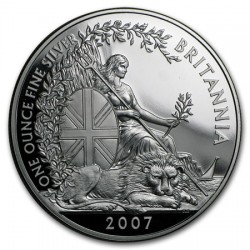 INGLATERRA 2 LIBRAS 2007 BRITANNIA MONEDA DE PLATA SC UNITED KINGDOM SILVER £2 POUNDS 1 ONZA OZ