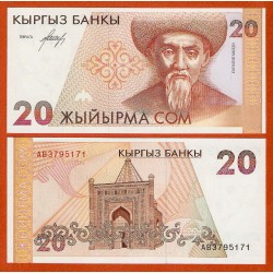 KIRIGUISTAN 20 SOM 1994 ANCIANO y TEMPLO Pick 10 BILLETE SC Kirguistan UNC BANKNOTE