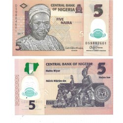 NIGERIA 5 NAIRA 2017 ALHAJI SIR ABUBAKAR TAFAWA y BAILE TRIBAL Pick 38 BILLETE DE PLASTICO SC Africa UNC BANKNOTE