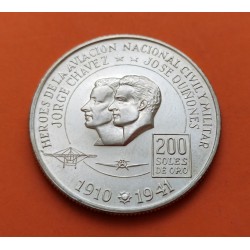 PERU 200 SOLES DE ORO 1975 HEROES DE LA AVIACION CHAVEZ y QUIÑONES KM.235 MONEDA DE PLATA SC- silver coin
