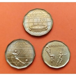 3 monedas x ARGENTINA 20 PESOS + 50 PESOS + 100 PESOS 1978 MUNDIAL DE FUTBOL 78 LATON SC