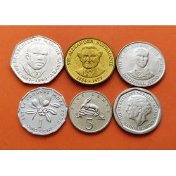 6 monedas x JAMAICA 1+5+10+25 CENTAVOS + 1 DOLAR 1993 + 5 DOLARES 1994 PERSONAJES y ESCUDO SC NICKEL, LATON...
