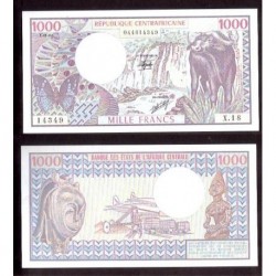 . REPUBLICA CENTROAFRICANA 1000 FRANCOS 1982 MARIPOSA y ÑU Pick 10 BILLETE SC @ESQUINA DOBLADA@