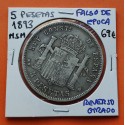 @FALSO DE EPOCA y REVERSO GIRADO@ ESPAÑA 5 PESETAS 1893 MSM en vez de PGL ALFONSO XIII KM.700 MONEDA DE PLATA DURO SEVILLANO F1