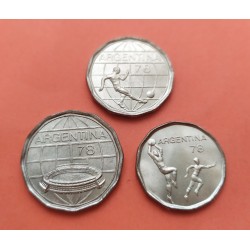 3 monedas x ARGENTINA 20 PESOS + 50 PESOS + 100 PESOS 1977 MUNDIAL DE FUTBOL 1978 LATON SC