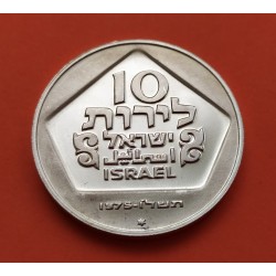 ISRAEL 10 LIROT 1975 LAMPARA HOLANDESA HANUKKA KM.71.2 MONEDA DE PLATA SC silver coin