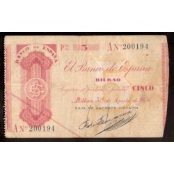 1936 EUSKADI 5 PESETAS CAJA AHORROS VIZCAINA Serie A 200194