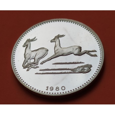 @RARA y MARCAS@ GUINEA ECUATORIAL 2000 EKUELE 1980 GACELAS KM.56 MONEDA DE PLATA PROOF GAZELLE