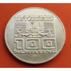 0,50 ONZAS x AUSTRIA 100 SCHILLINGS 1977 VISTA AEREA DE SALZBURGO KM.2935 MONEDA DE PLATA SC- Osterreich
