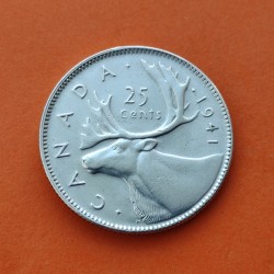 CANADA 25 CENTAVOS 1941 CARIBU y REY JORGE VI 2ª Guerra Mundial KM.35 MONEDA DE PLATA SC- silver Quarter coin WWII