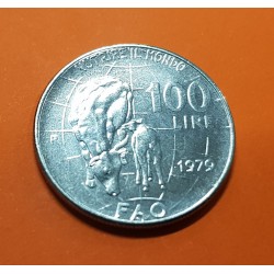 ITALIA 100 LIRAS 1979 AÑO DE LA FAO, CABALLO y POTRO KM.106 MONEDA DE ACERO SC Italy 100 Lire