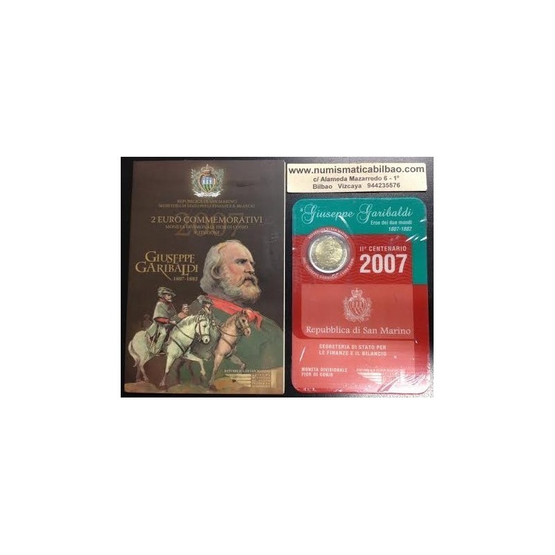 @RARA@ SAN MARINO 2 EUROS 2007 GIUSEPPE GARIBALDI SC MONEDA CONMEMORATIVA EN ESTUCHE BLISTER OFICIAL