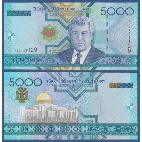 TURKMENISTAN 5000 MANAT 2005 ORBEFRERIA y BUSTO DEL PRESIDENTE Pick 21 BILLETE SC UNC BANKNOTE