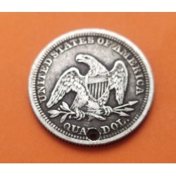 @AGUJERO@ ESTADOS UNIDOS 1/4 DOLAR 1856 SEATED LIBERTY Tipo NO MOTTO KM.A64.2 MONEDA DE PLATA USA silver QUARTER Dollar