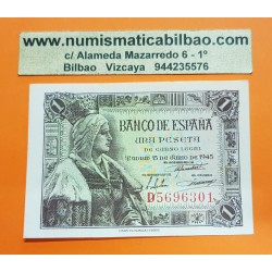 ESPAÑA 1 PESETA 1945 REINA ISABEL LA CATOLICA Serie D Pick 128 BILLETE SIN CIRCULAR SC PLANCHA Spain