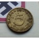 @MUY RARA@ ALEMANIA 5 REICHSPFENNIG 1936 A AGUILA SOBRE ESVASTICA NAZI KM.91 MONEDA DE LATON MBC++ Germany III REICH