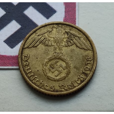 @MUY RARA@ ALEMANIA 5 REICHSPFENNIG 1936 A AGUILA SOBRE ESVASTICA NAZI KM.91 MONEDA DE LATON MBC++ Germany III REICH