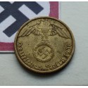 @MUY RARA@ ALEMANIA 5 REICHSPFENNIG 1936 A AGUILA SOBRE ESVASTICA NAZI KM.91 MONEDA DE LATON MBC++ Germany III REICH