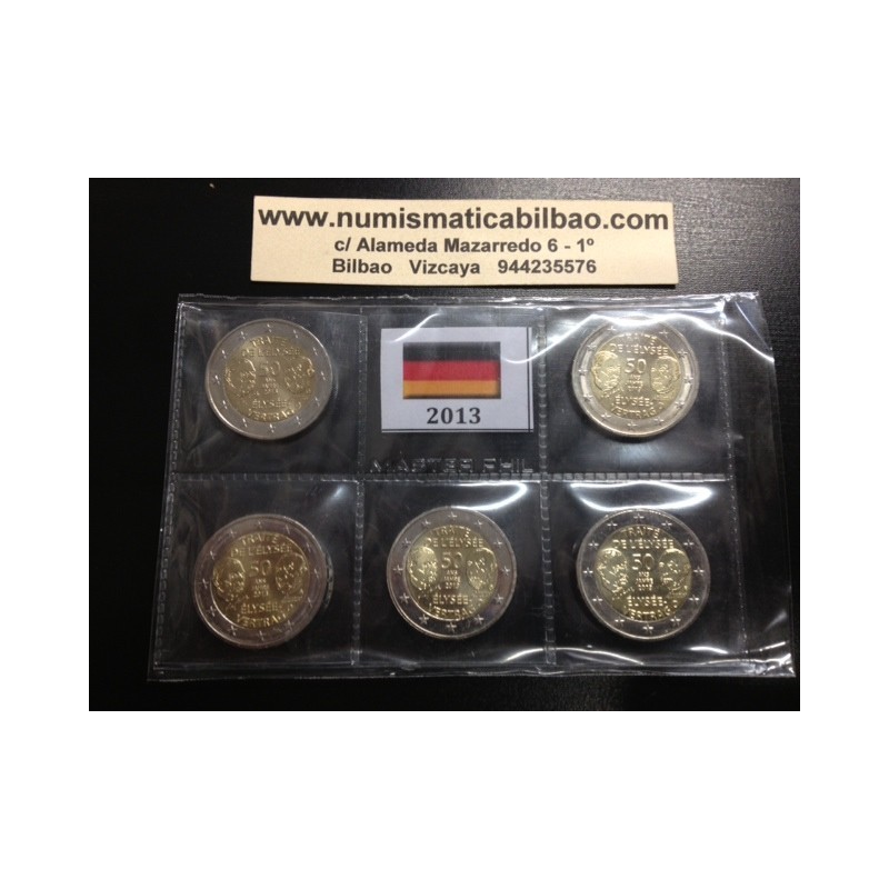 ALEMANIA 2 EUROS 2013 A+D+F+G+J TRATADO del ELISEO 50 ANIVERSARIO SC MONEDA CONMEMORATIVA Germany BRD
