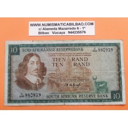 @RARO@ SUDAFRICA 10 RANDS 1967 BARCOS EN EL MAR y CIERVO Pick 113C BILLETE CIRCULADO South Africa PVP NUEVO 110€