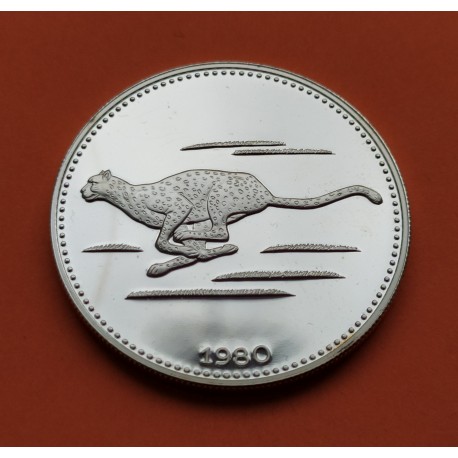 @RARA@ GUINEA ECUATORIAL 2000 EKUELE 1980 GUEPARDO AFRICANO KM.58 MONEDA DE PLATA PROOF