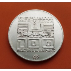 0,60 ONZAS x AUSTRIA 100 SCHILLINGS 1976 ESQUIADOR Reverso con AGUILA PEQUEÑA KM.2928 MONEDA DE PLATA SC- Osterreich silver